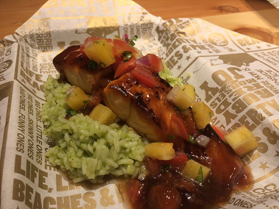 Seared Cherryaki Salmon with Pineapple Pico de Gallo and Cilantro