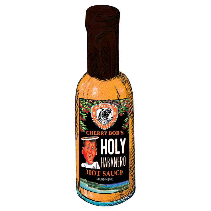A bottle of Cherry Republic habanero hot sauce