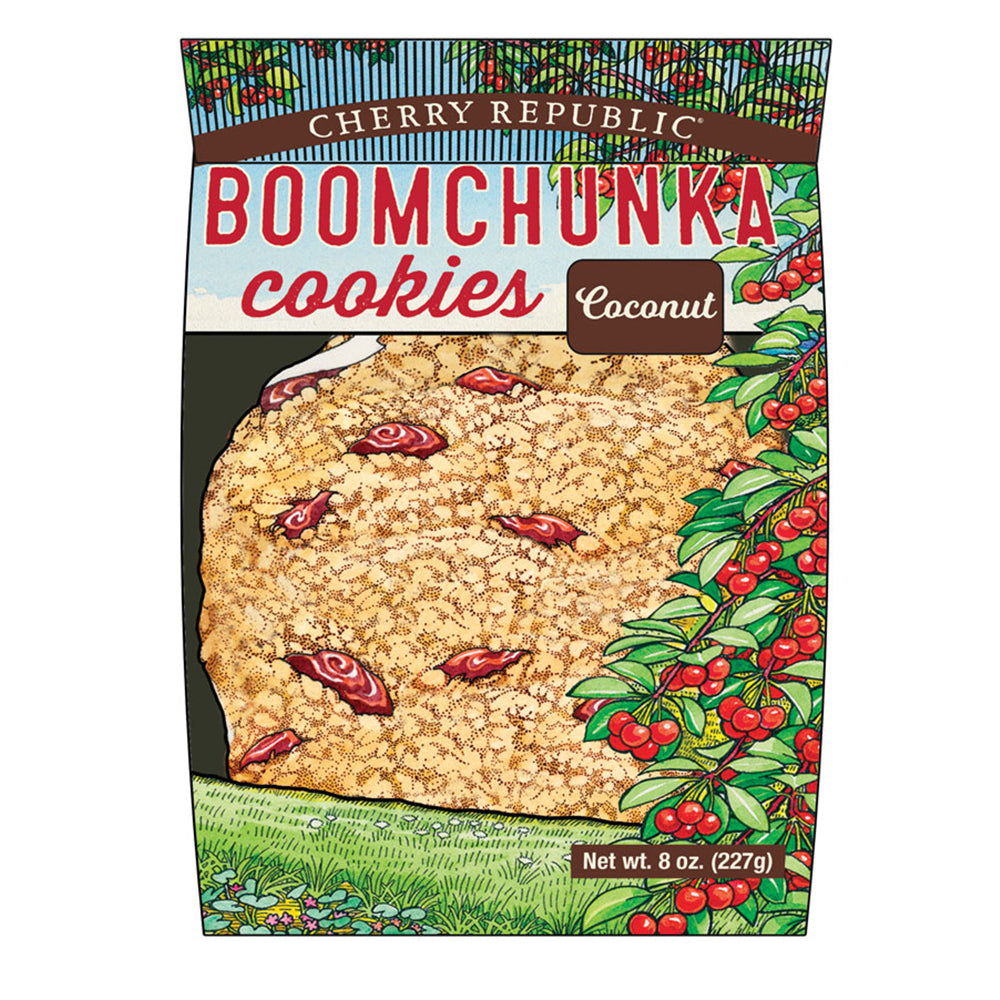 A pack of Cherry Republic coconut boomchunka cookies
