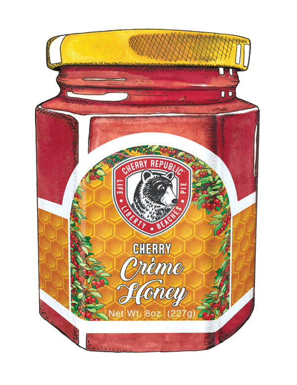 A jar of Cherry Republic creme honey
