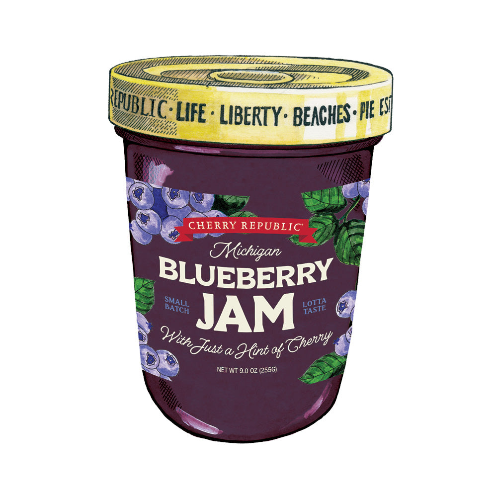 A jar of Cherry Republic blueberry jam