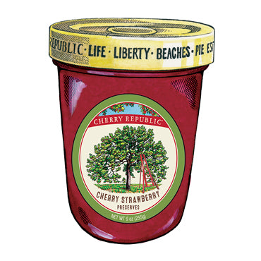 A jar of Cherry Republic cherry straberry preserves