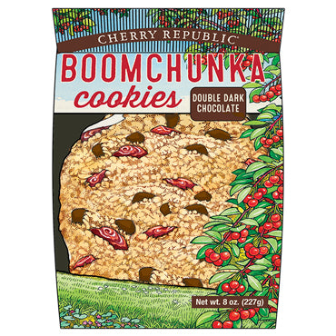 A pack of Cherry Republic dark chocolate boomchunka cookies